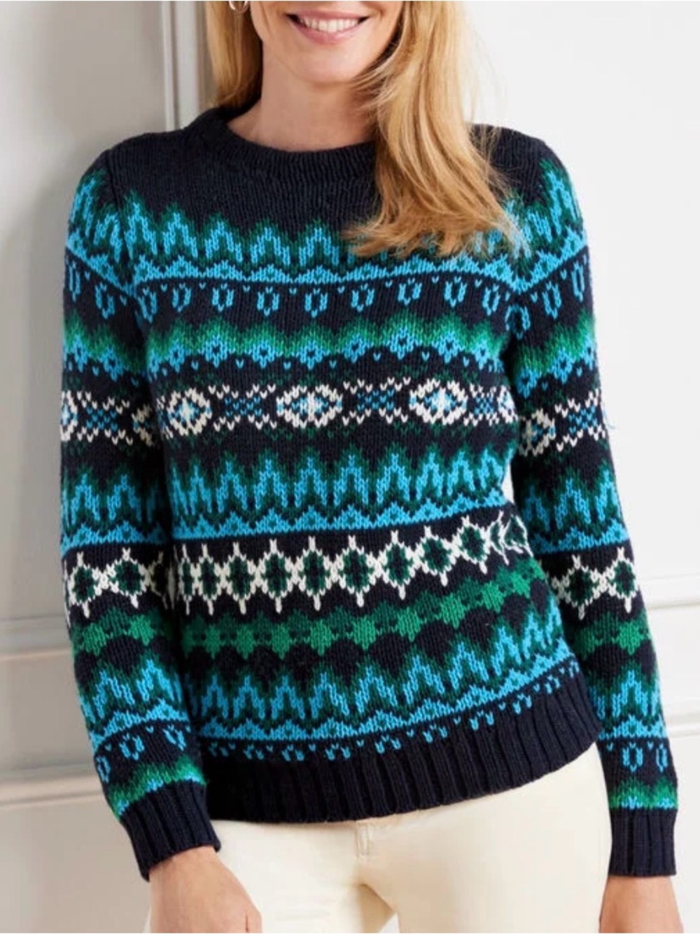 Talbots Crewneck Sweater Chamonix Fair Isle Size Medium